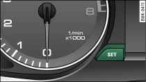 Vue partielle du combiné d'instruments : touche SET